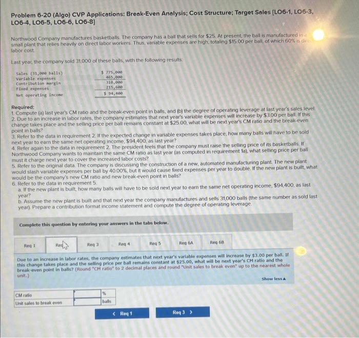 [LO6-1, LO6-3, LOG-4, LO6-5, LOG-6, LOG-8] Northwood Company manufactures basketbalis. The company