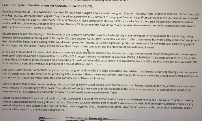  Case: Cost System Considerations for CANADA SNOWCONES LTD. Canada Snowcones Ltd.
