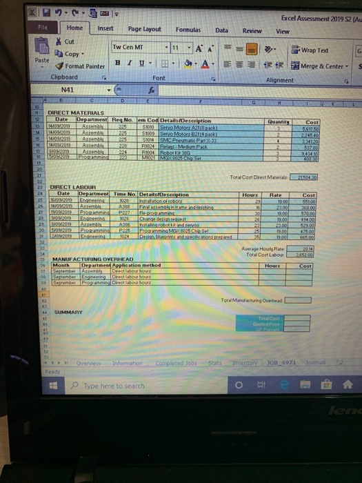 job_4971 worksheet working Question Section - C2 Instruction The following are to