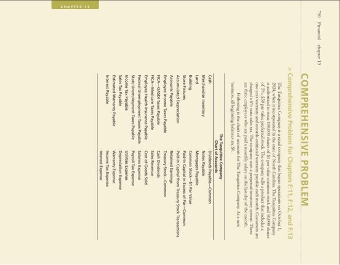 All requiements needed 750 Financial chapter 13 COMPREHENSIVE PROBLEM > Comprehensive Problem