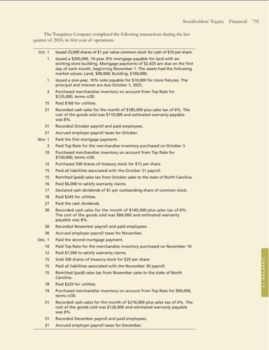 for Chapters F:11, F:12, and F:13 The Turquittec Company is a retail