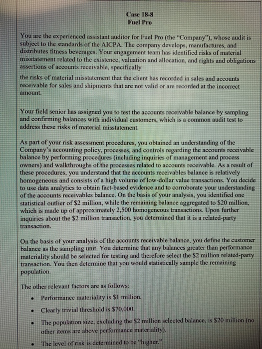  Answer Question #1 with the provided material above. Case 18-8 Fuel