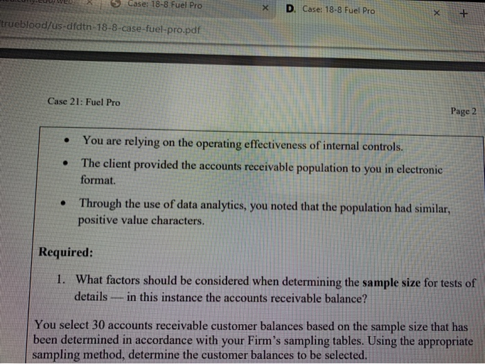 Pro You are the experienced assistant auditor for Fuel Pro (the "Company'),