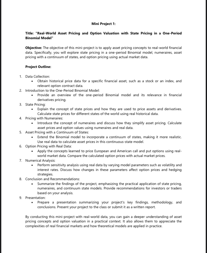  Mini Project 1: Title: "Real-World Asset Pricing and Option Valuation with