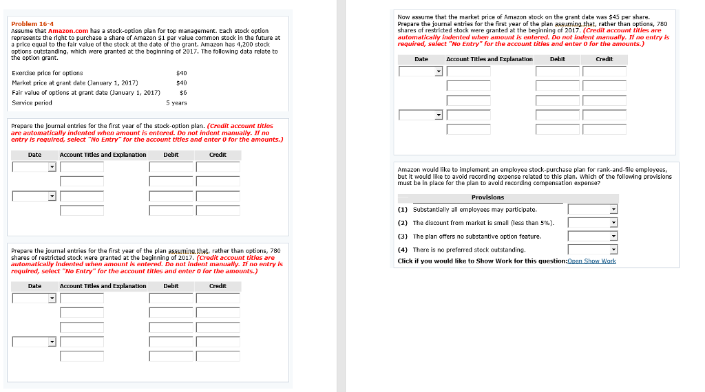  Problem 16-4 Assume that Amazon.com has a stock-option plan for top