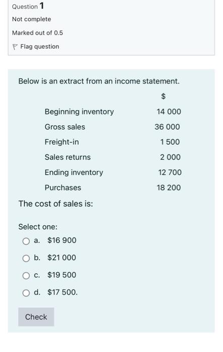  Below is an extract from an income statement. The cost of