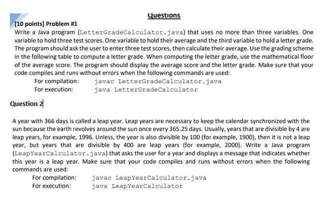  please do it in JAVA only Questions [10 points] Problem #1