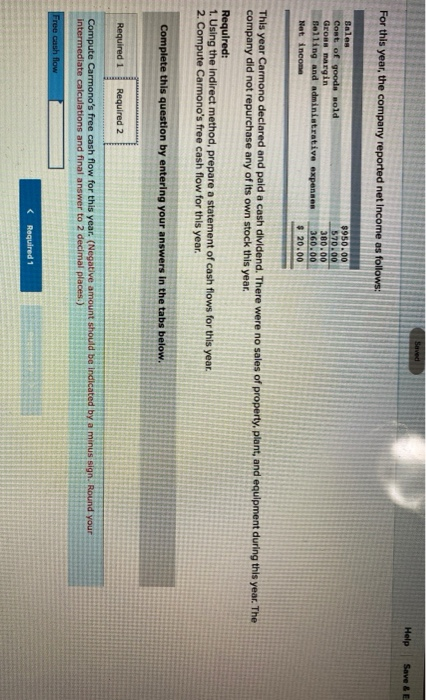 Comparative financial statement data for Carmono Company follow: This Year Last Year