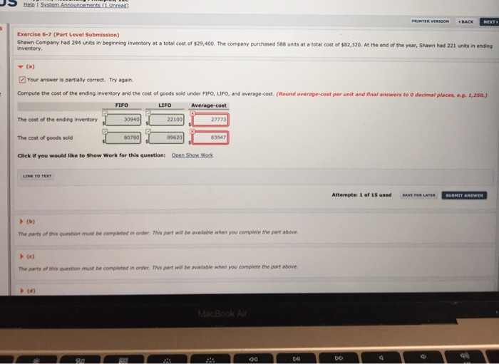  Help System Announcements (Unread) PRINTER VERSION BACK NEXT Exercise 6-7 (Part