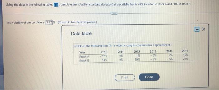  Using the data in the following table, calculate the volatity (standard