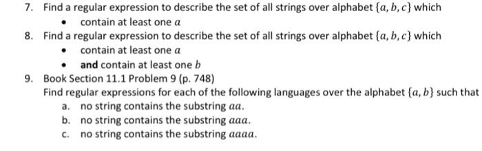 answer all parts please 7. Find a regular expression to describe the