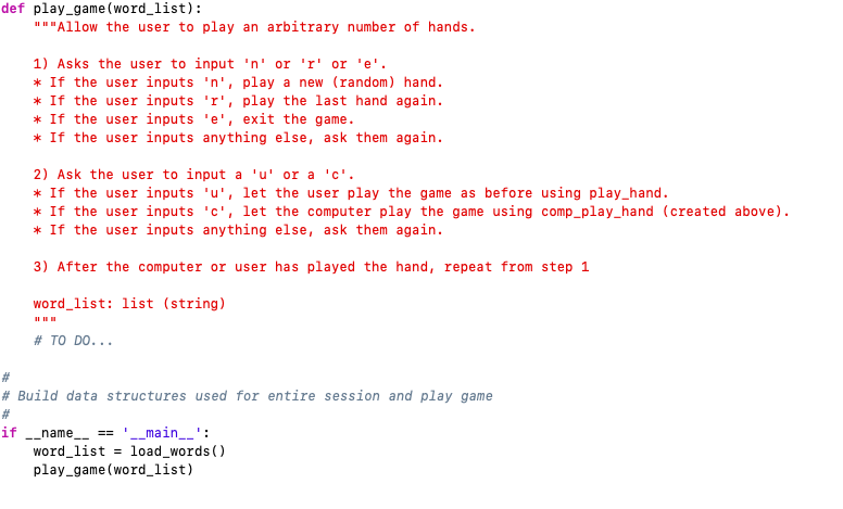python program please help me with this def play_game (word_list): "Allow the