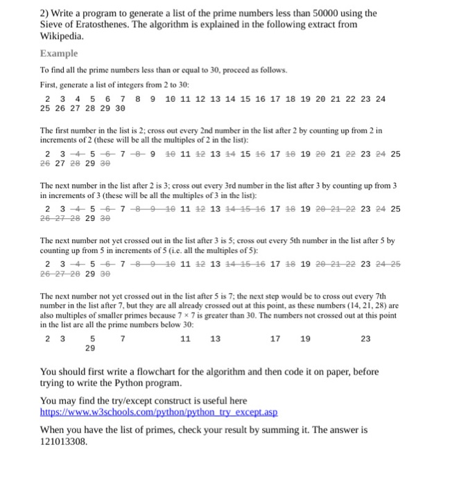 Program and Flowchart 2) Write a program to generate a list of