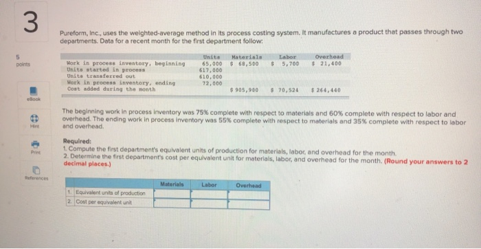costing system. The following data are available for one department for October: