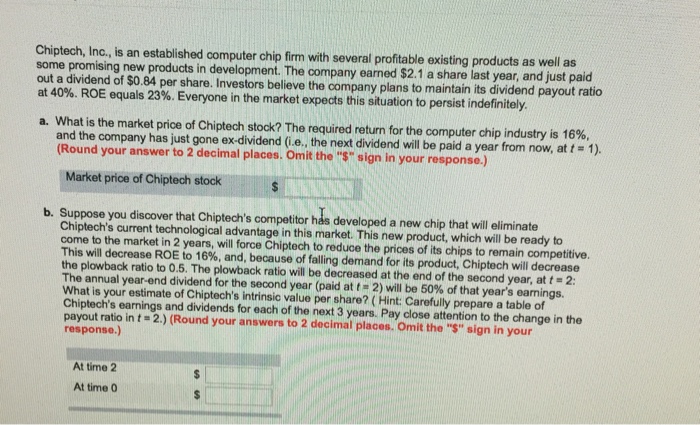  Chiptech, Inc., is an established computer chip firm with several profitable