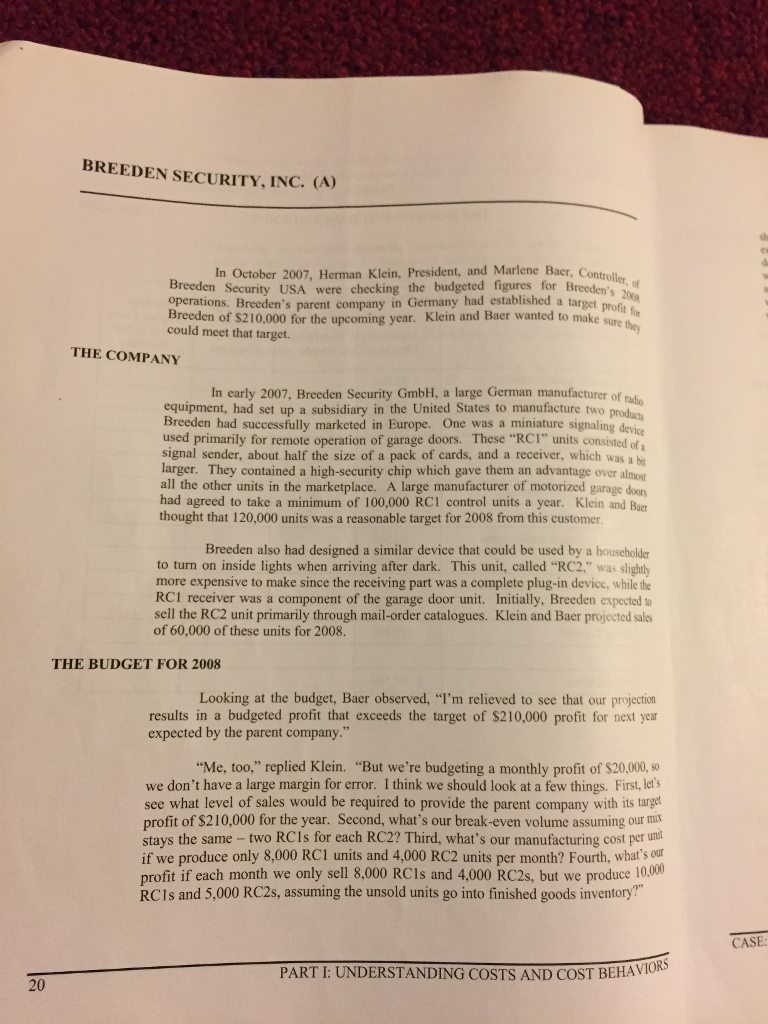 Required: 1. Complete the highlighted items in the VC & FC