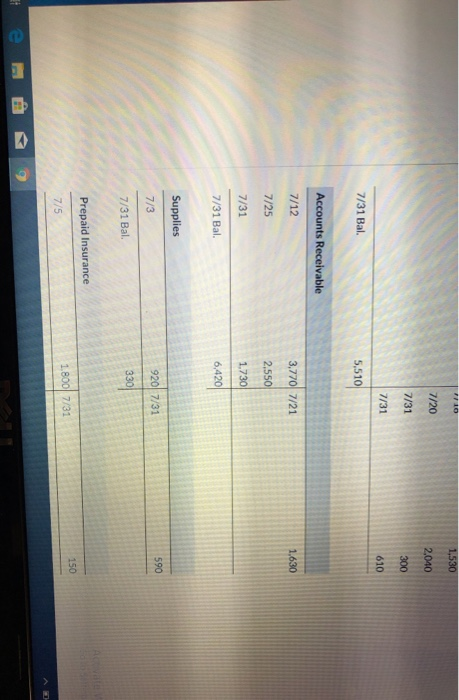 a classified balance sheet at July 31. (List Current Assets in order