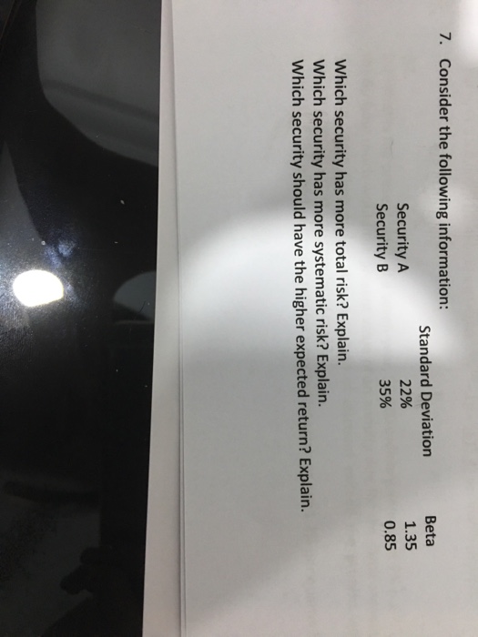  Consider the following information: Which security has more total risk? Explain.