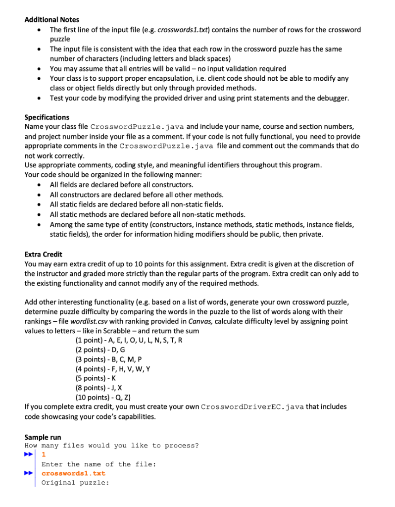 CrosswordPuzzle ADT that meets all requirements listed in this description. In order