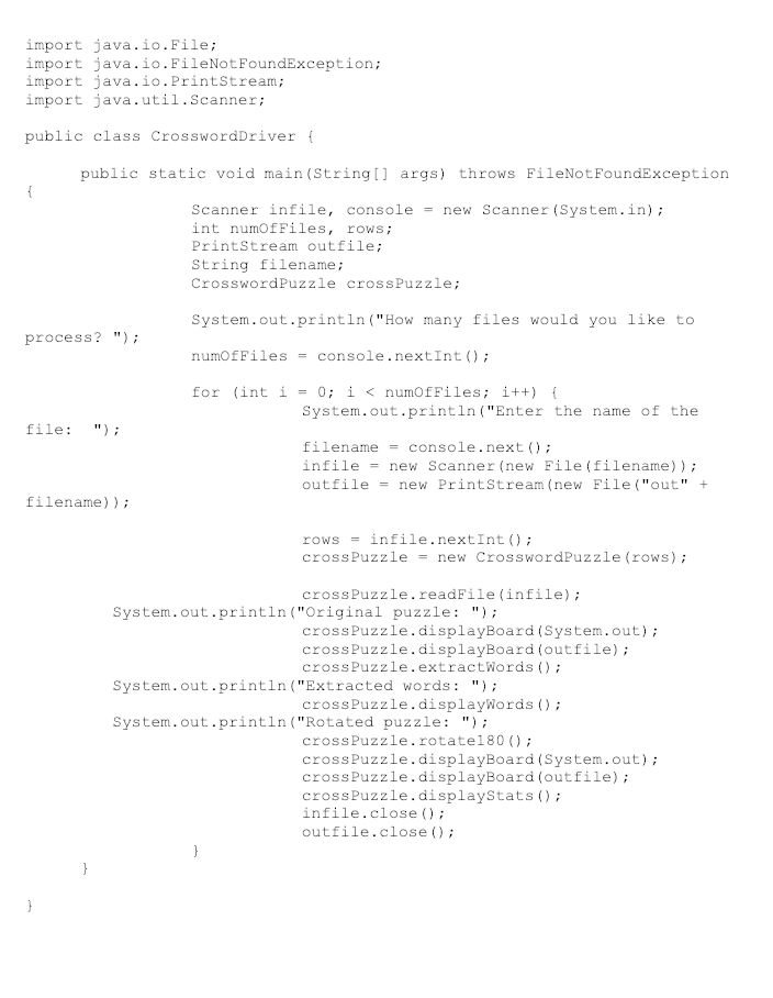 in jGrasp o use a CrosswordPuzzle class with a 2d array of