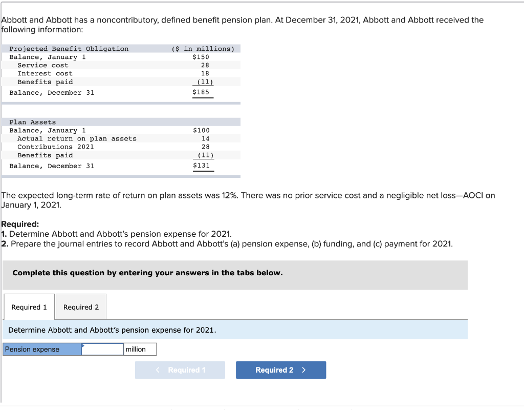Abbott and Abbott has a noncontributory, defined benefit pension plan. At December