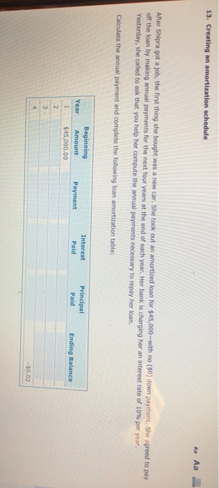  13. Creating an amortization schedule After Shipra got a job, the