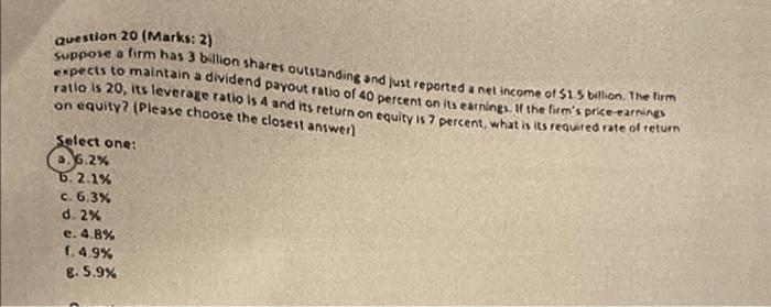  question 20 (Marks: 2) suppose a firm has 3 billion shares