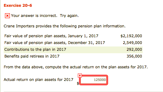 Exercise 20-6 Your answer is incorrect. Try again. Crane Importers provides