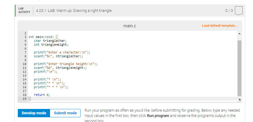 user specified height triangleHeight and symbol triangleChar. (1) The given program outputs