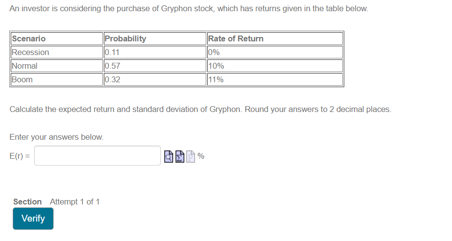 return on Chemical Industries is 2 percent and ils standard deviation is