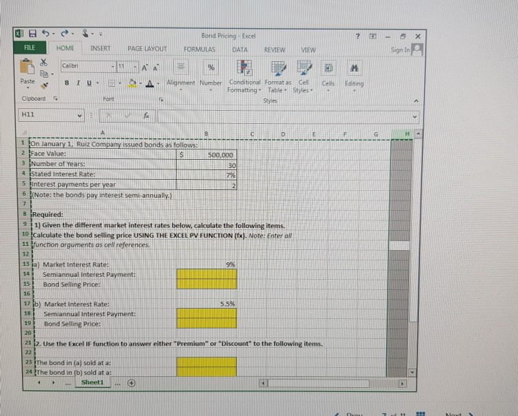  Bond Pricing Excel FILE HOME INSERT PAGE LAYOUT FORMULAS Sign In
