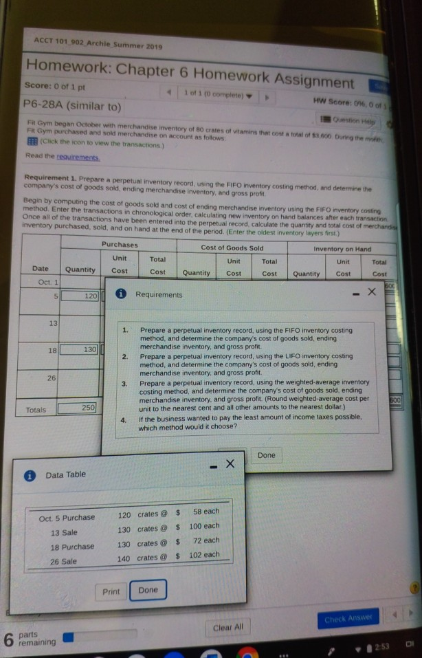  ACCT 101 902 Archie Summer 2019 Homework: Chapter 6 Homework Assignment