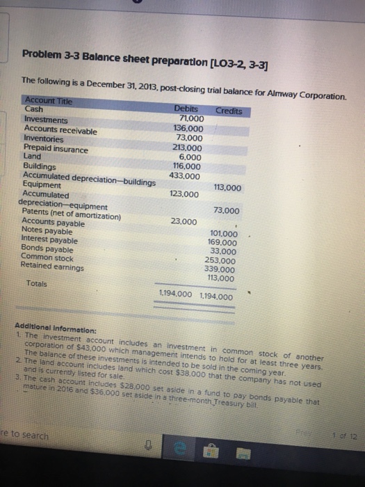  Need help with this. Please show us steps. Problem 3-3 Balance