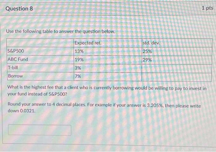 Use the following table to answer the question below. What is