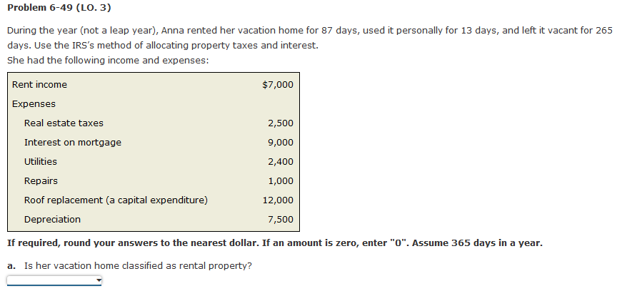  Problem 6-49 (LO. 3) During the year (not a leap year),