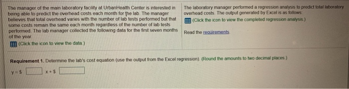  the laboratory manager performed a regression analysis to predict total laboratory
