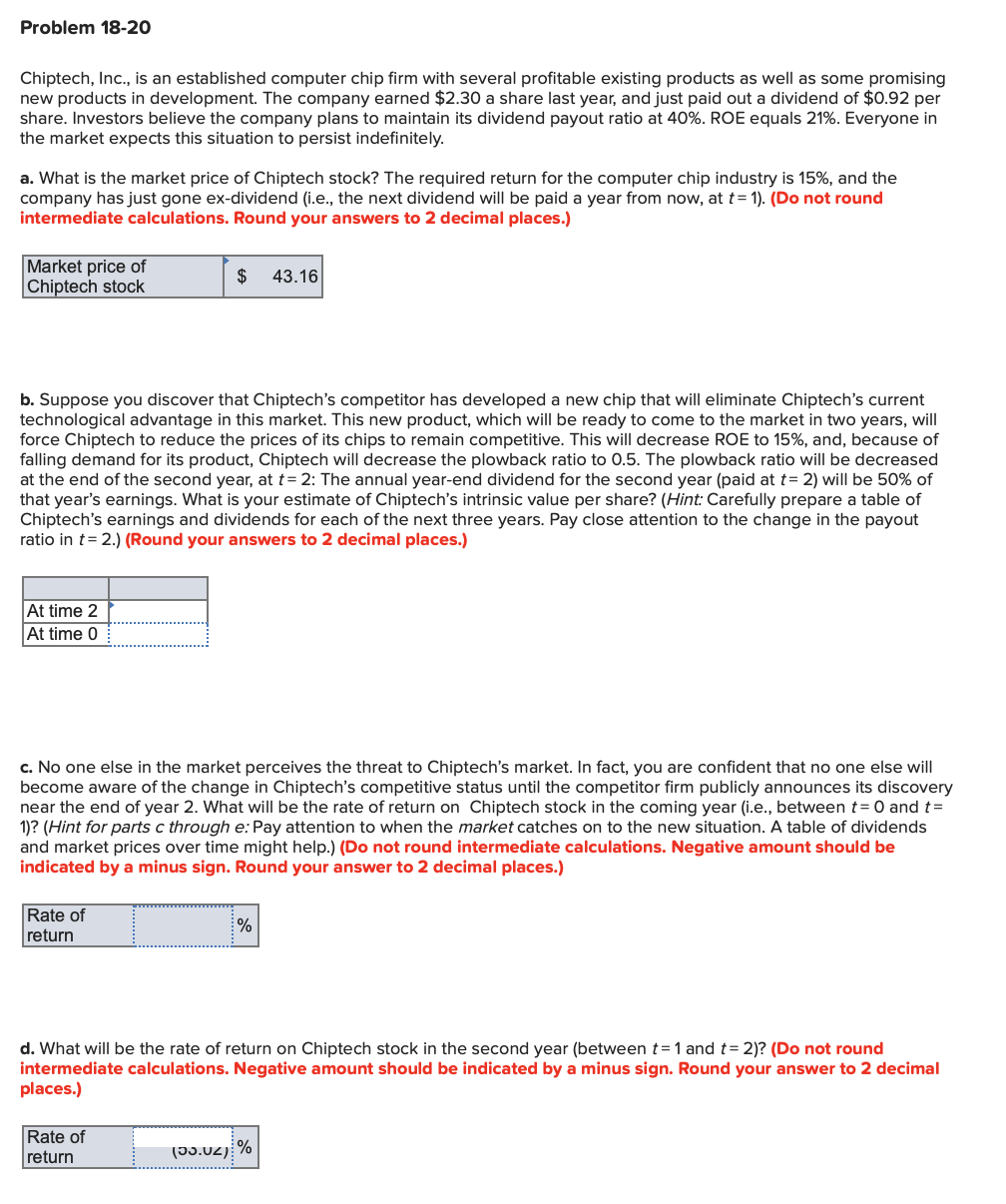 Problem 18-20 Chiptech, Inc., is an established computer chip firm with
