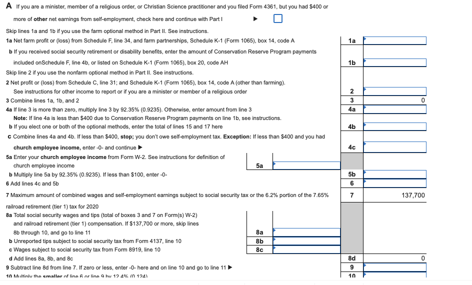 proprietorship. For each of the following cases, use a Schedule SE, Form