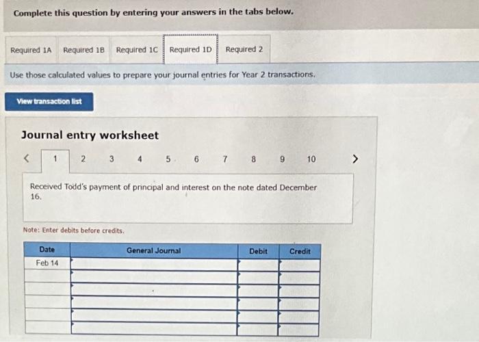 fodd note. Year 2 Fibs, 14 Received tood's payment of principal and