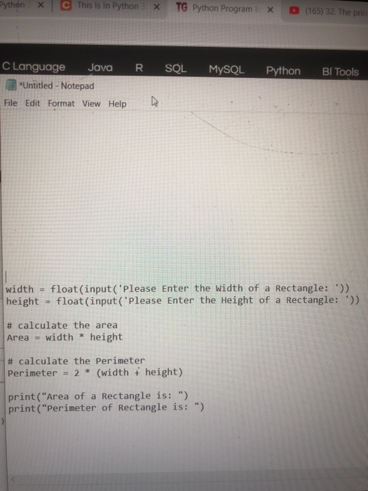  Python 3.8 Write a program that displays the area and perimeter