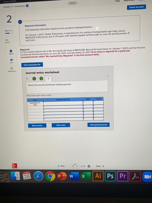 Check my work 102 Required information The following information applies to the