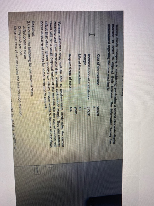  Yummy Candy Company is considering purchasing a second chocolate dipping machine