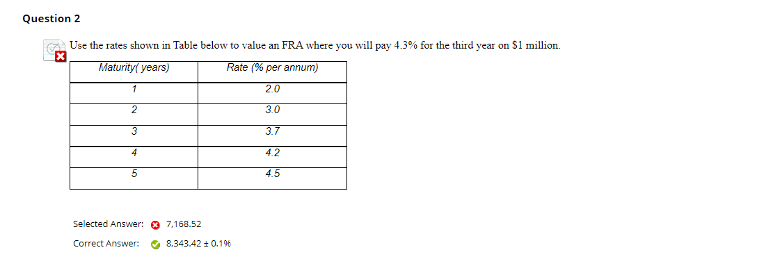  Question 2 Use the rates shown in Table below to value