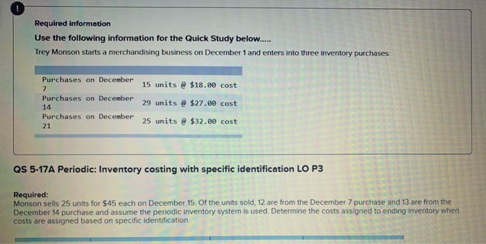  Required information Use the following information for the Quick Study below......