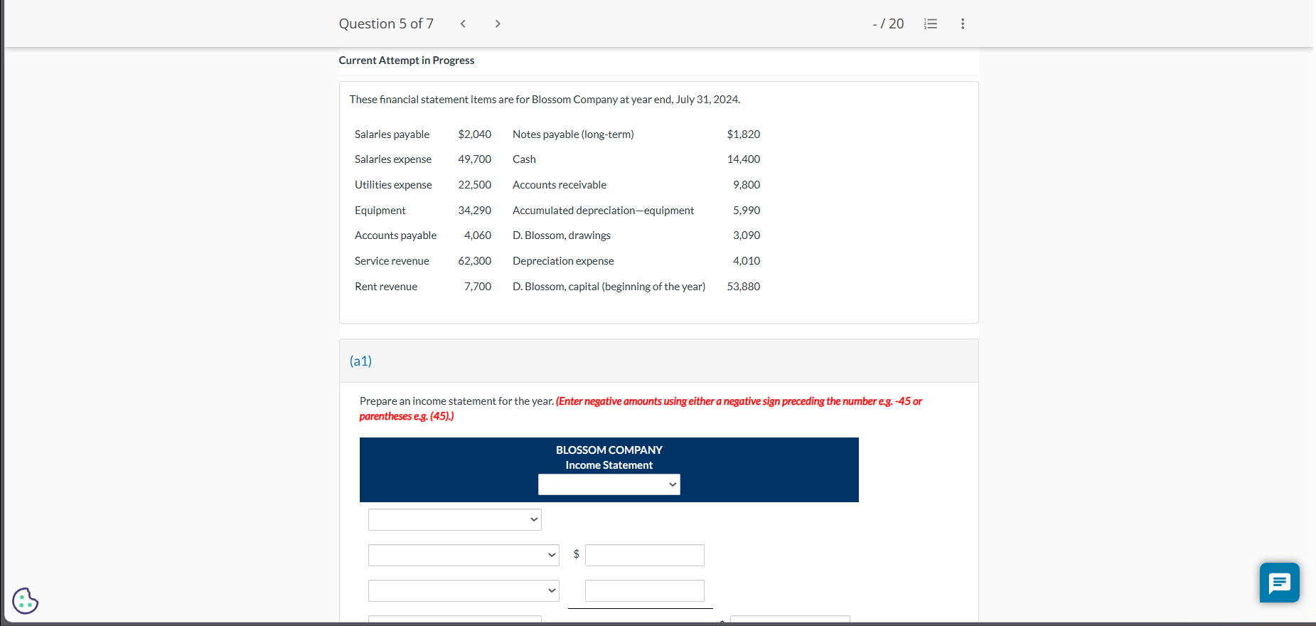 Current Attempt in Progress These financial statement items are for Blossom
