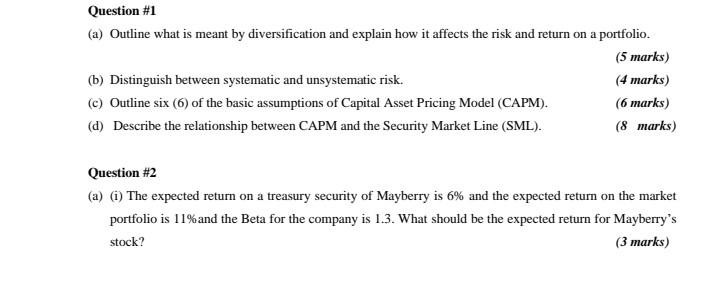  Topic: Financial Management 2 please show all workings Question #1 (a)
