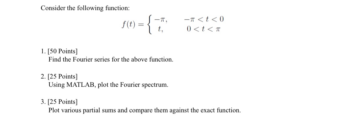  Consider the following function: Please include the MATLAB code with the