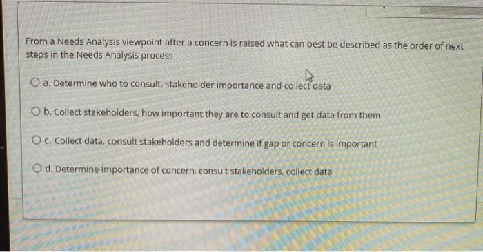  From a Needs Analysis viewpoint after a concern is raised what