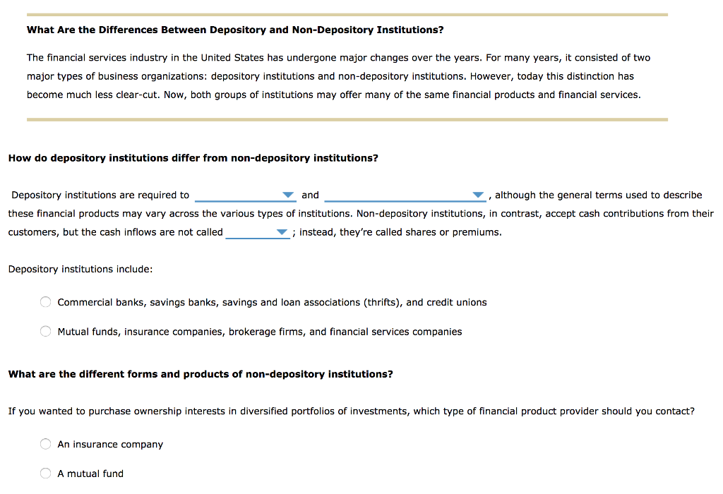 what Are the Differences Between Depository and Non-Depository Institutions? The financial