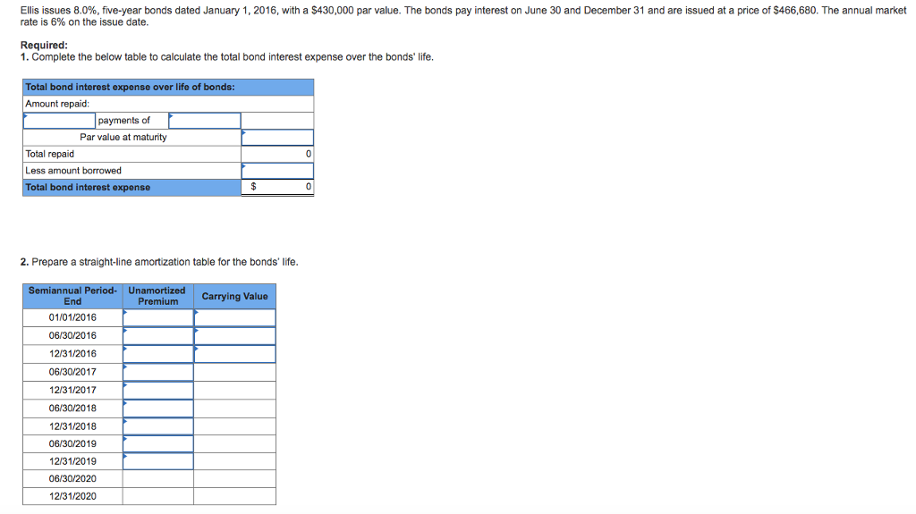 Ellis issues 8.0%, five-year bonds dated January 1, 2016, with a